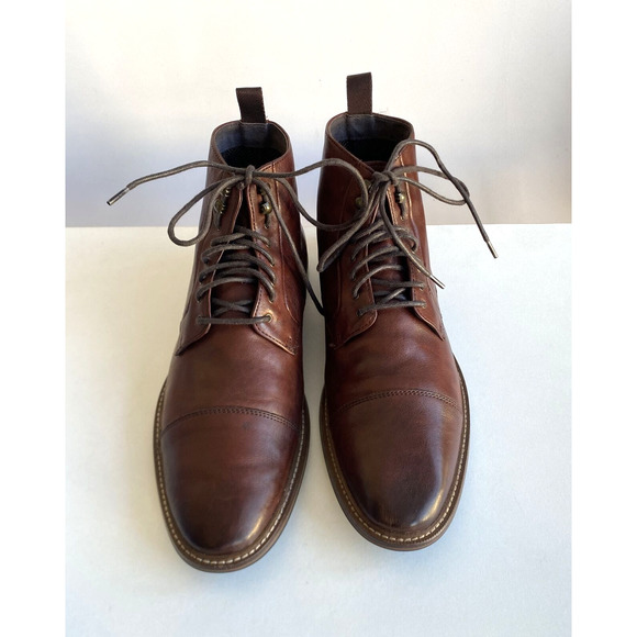 ASTON GREY Lonaro Brown Leather Cap Toe Ankle Boots Lace up Size 8 - Picture 2 of 6